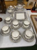 A COLLECTION OF WEDGWOOD FLORENTINE TEAWARE TO INCLUDE, A TEAPOT, LIDDED SUGAR POT, CREAM JUG, CUPS,