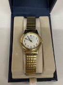 A LADIES GOLD-PLATED SEKONDA WATCH, BOXED IN WORKING ORDER AT TIME OF CATALOGUING - NO WARRANTY