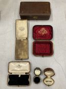 SIX ANTIQUE JEWELLERY BOXES TO INCLUDE, L BOUVIER, REID AND SONS, MUIR AND SONS, ETC