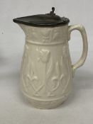 A VICTORIAN JUG WITH PEWTER LID