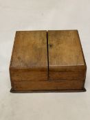 A CIRCA 1920 BURR WALNUT DESK TIDY CABINET WITH INKWELLS