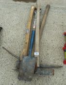 AN AXE, MATTOCK, SPADE AND PICK AXE IN WORKING ORDER NO VAT