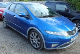 A BLUE HONDA CIVIC EX 5 DOOR DIESEL HATCHBACK CAR GN57VXK FIRST REG 22/12/07 MOT 15/09/26 MANUAL
