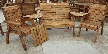 AN AS NEW EX DISPLAY CHARLES TAYLOR TWO SEATER BENCH, TWO CHAIRS AND CONNECTING TABLES *PLEASE