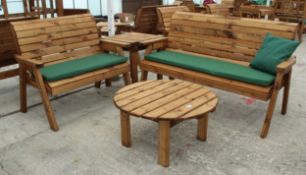 AN AS NEW EX DISPLAY CHARLES TAYLOR PATIO SET COMPRISING OF A THREE SEATER BENCH, TWO SEATER
