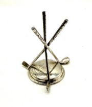 A hallmarked silver golfing trophy consisting of three golf clubs - weight 29.6g
