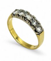 An 18ct gold five stone diamond ring approx. 1ct total - size Q, total weight 4g.
