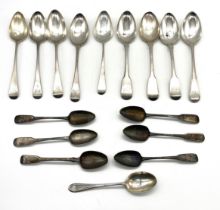 A collection of assorted hallmarked silver spoons mainly Georgian etc - total weight 410g.