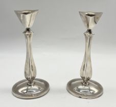 A pair of silver-plated Hans Jensen candlesticks marked Denmark - height 20cm.