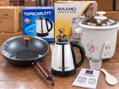 STUDENT KITCHEN ESSENTIALS BUNDLE – LIDDED FRYING PAN, MAXMO RICE COOKER & TOPSCARLETT KETTLE