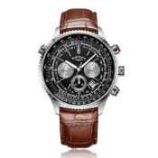 Rotary Avenger Chronograph Men's Watch - Black Dial Brown Leather Strap