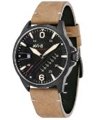 AVI-8 Hunter Men's Watch Black Case Tan Leather Strap Date Display