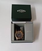 Rotary Chronograph Style Wristwatch - Rose Gold Tone & Black Strap