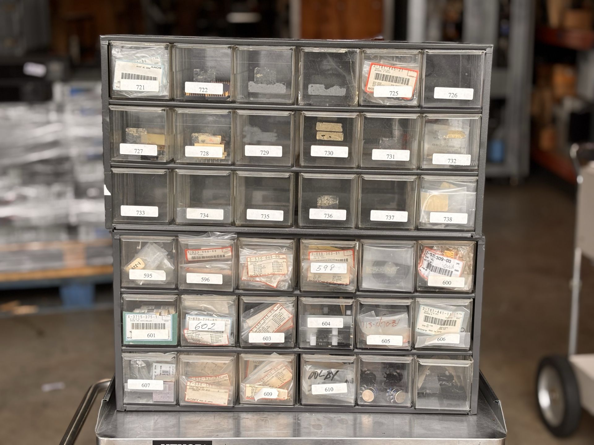 Lot of 2 Parts Cabinets: Sony Broadcast VTR Parts Lot: NOS BVH-2000 DVR-18 BVW-65 Rollers Sensors Sp