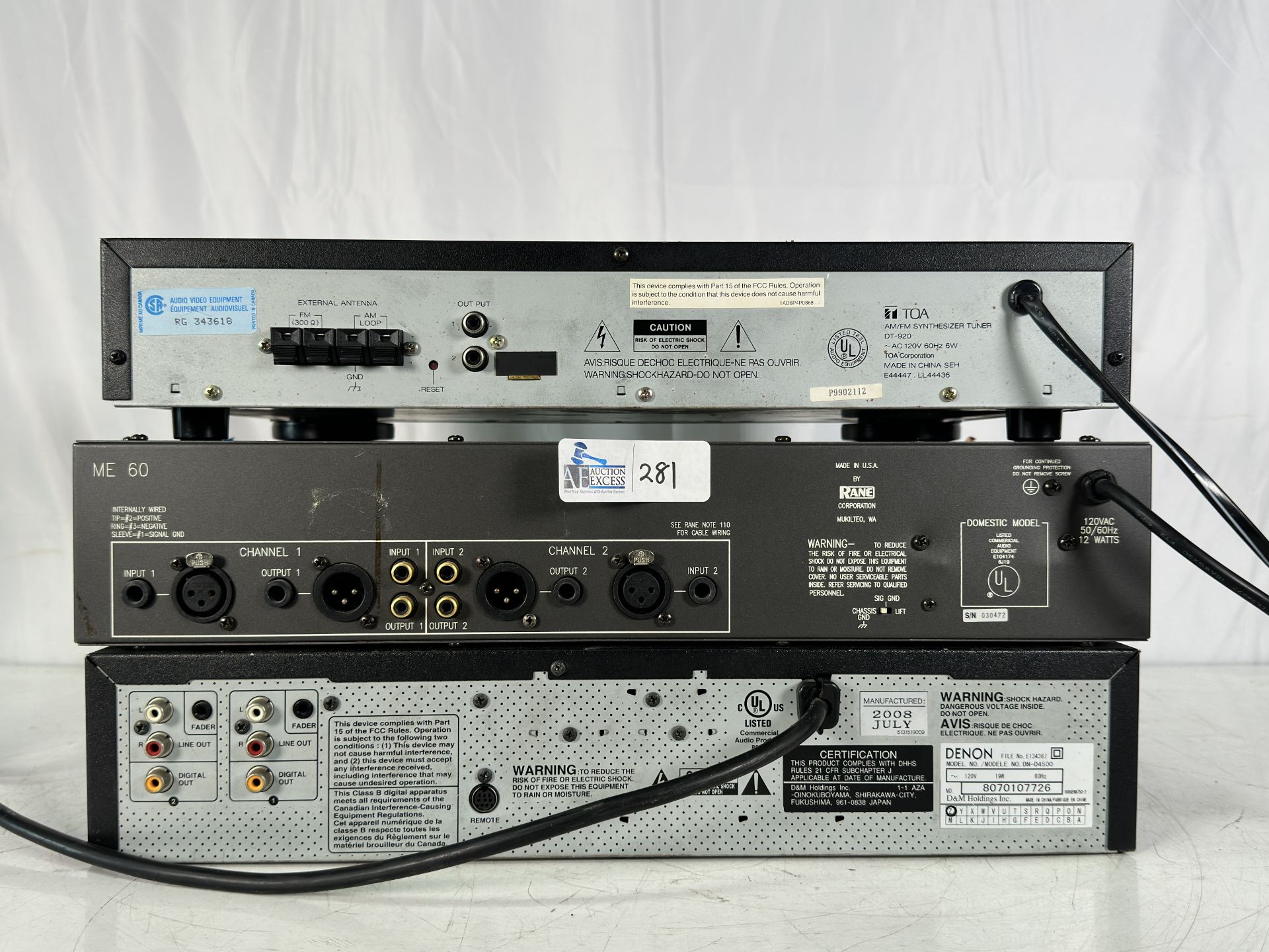 Lot of 3 Rack Units Rane ME 60 Equalizer, Denon DN-4500 CD Player, Toa DT-920 Tuner - Image 4 of 4