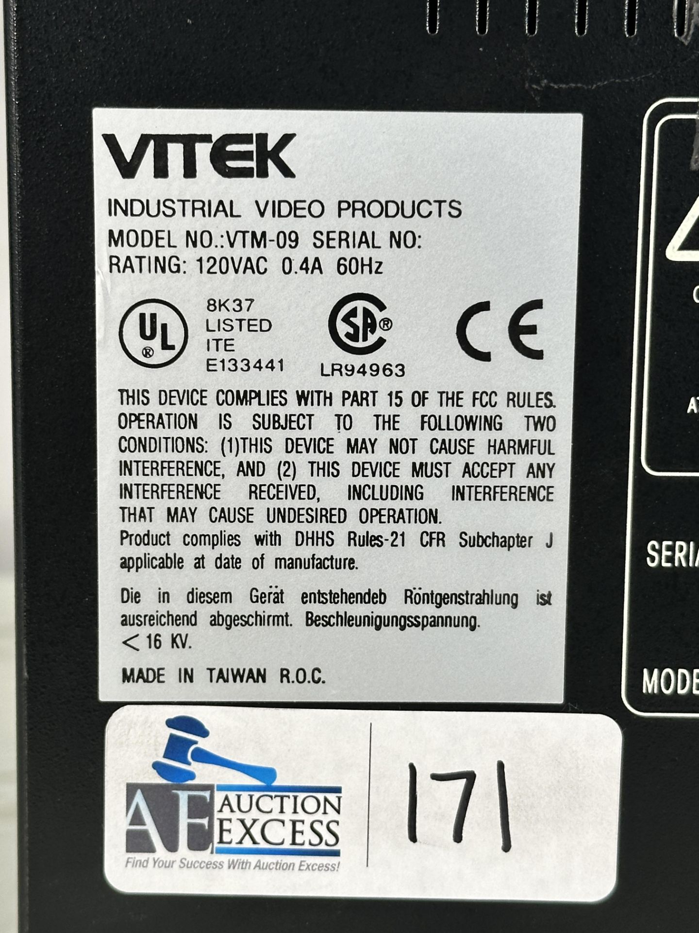 VITEK VTM-09 Video Monitor - Image 6 of 8