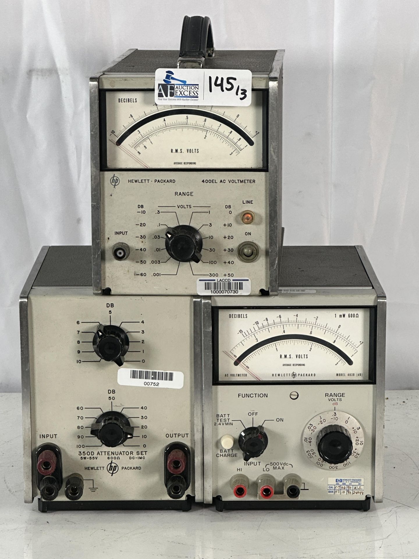 Lot of 3 HP Test Equipment HP 400EL Voltmeter, HP 350D Attenuator Set, HP 403B Voltmeter