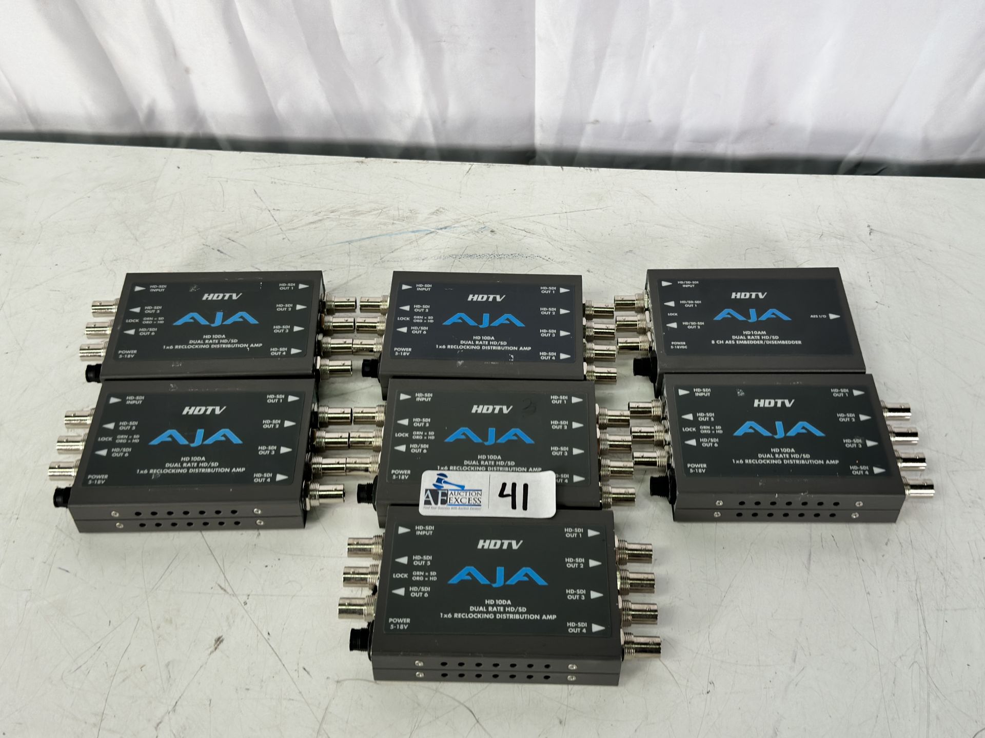 Lot of (5) AJA HD10DA 1x6 HD/SD Re-locking Distribution Amplifiers Dual Rate, + (1) AJA HD10AM 8 Ch