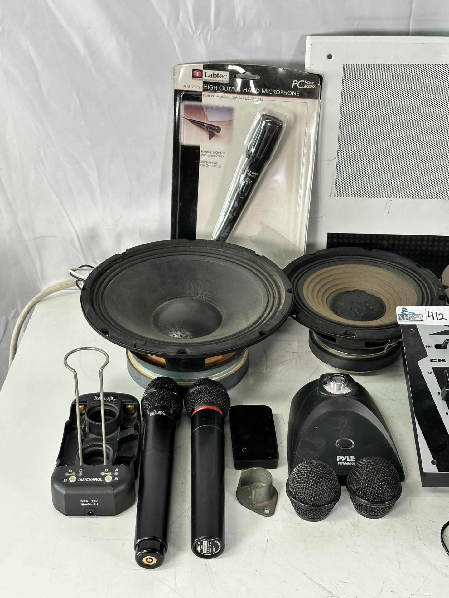 Lot of Misc Speakers, Microphones and Periphals including Atlas Sound 18SC Wall Mount Speaker, (2) P - Image 2 of 9