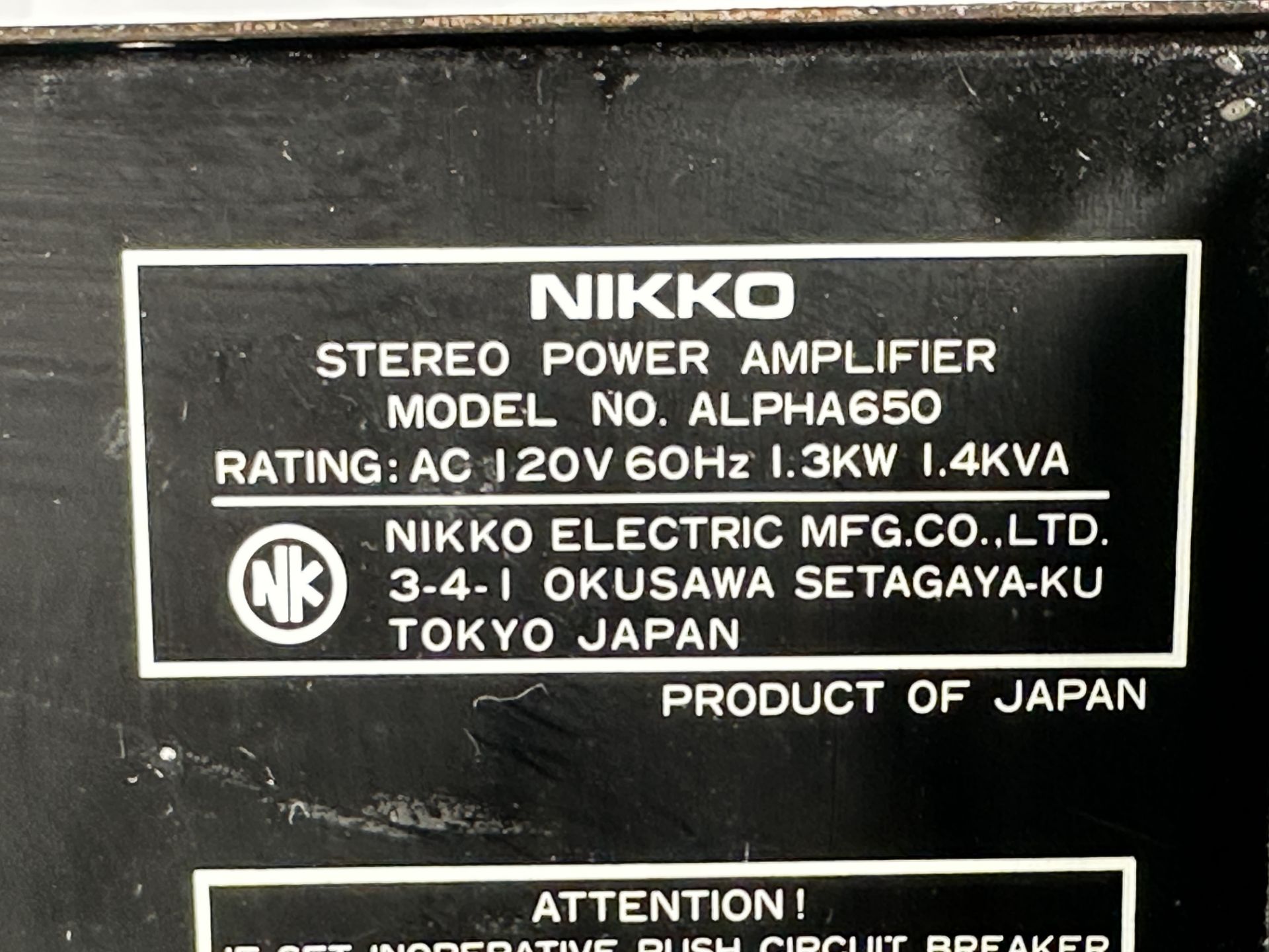 Nikko Alpha 650 Power Amplifier - Image 3 of 3