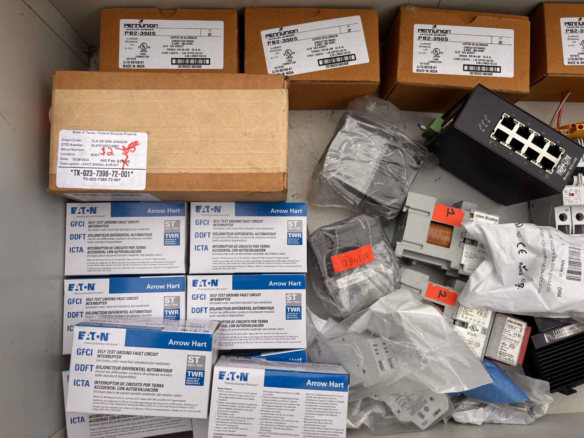 Lot of Electrical Equipment: Tripp Lite NGI-U08 Ethernet, Eaton PKZM4-50, Allen-Bradley 700-CF310D, - Image 2 of 11