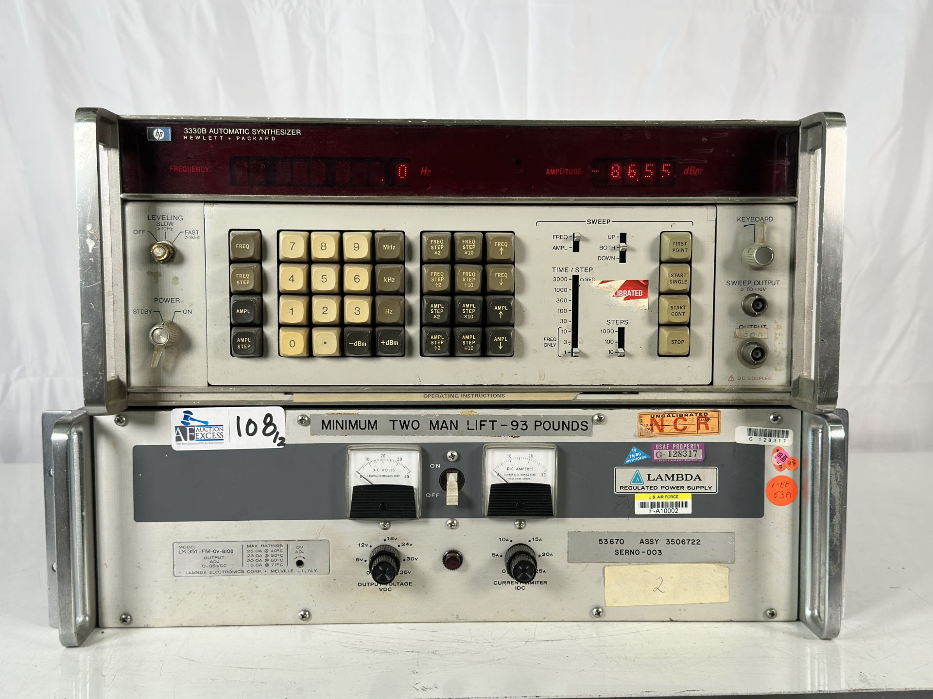 Lot of 2 Test Equipment Lambda LK351 Power Supply & HP 330B Auotmatic Synthesizer