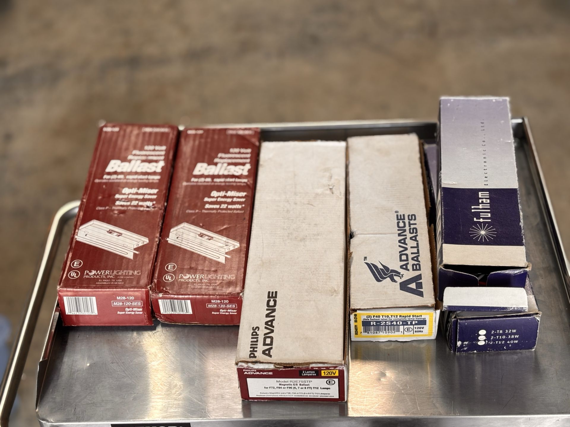 Lot of 6 Ballasts New Old Stock including Advance Ballast R-2S40-1-TP, (2) Power Lighting M28-120-SE