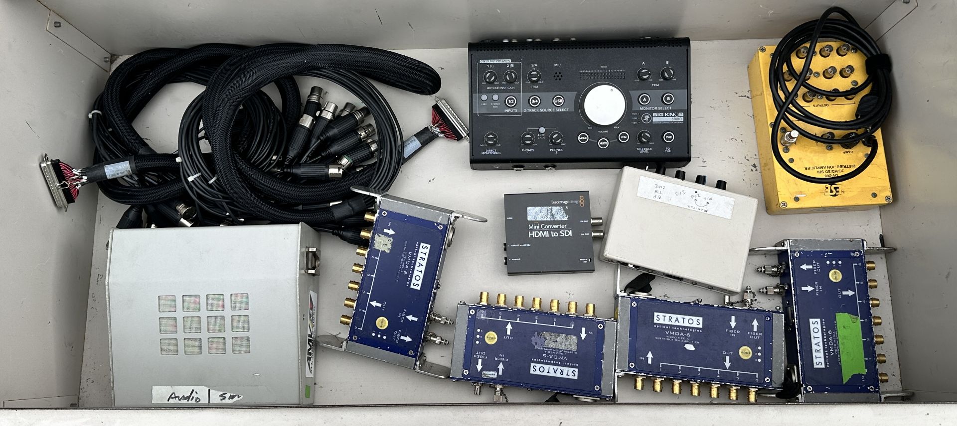 Lot of Misc Broadcast including Black Magic Designs HDMI To SDI Mini Converter, (4) Stratos VMDA-6 D