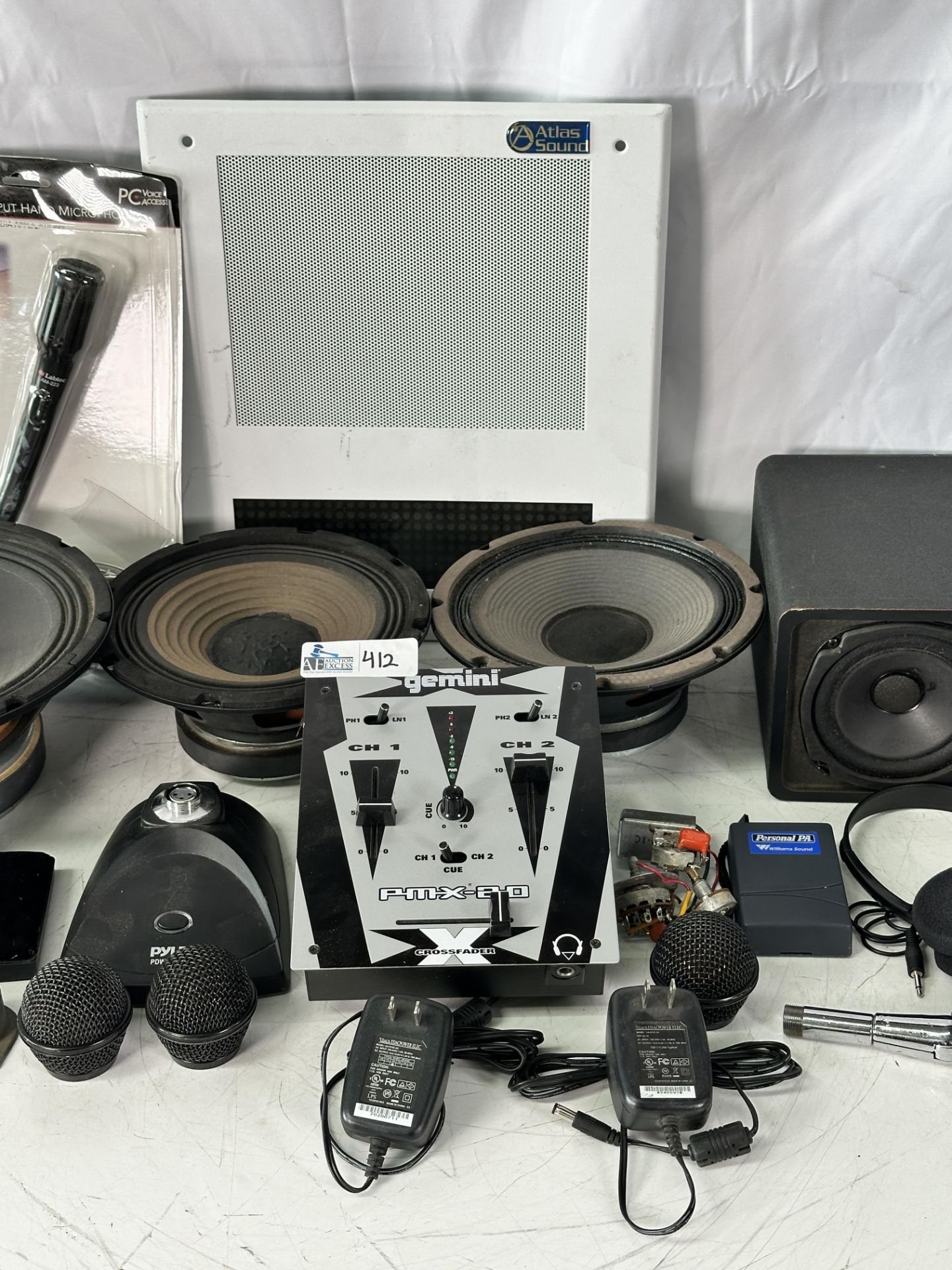 Lot of Misc Speakers, Microphones and Periphals including Atlas Sound 18SC Wall Mount Speaker, (2) P - Image 3 of 9