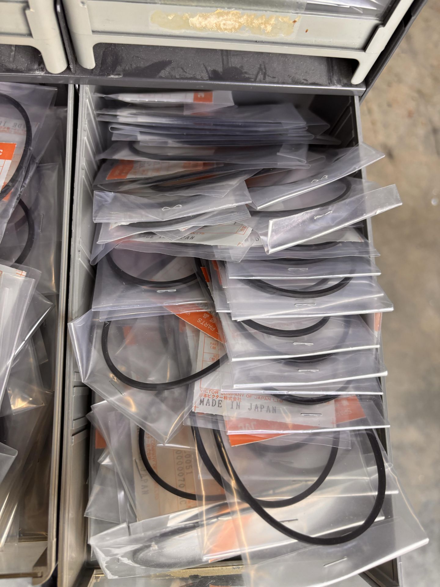 Parts Cabinet w/ NOS JVC Professional Video Spare Parts Lot - VCR Repair: Belts, Motors, Pinch Rolle - Image 14 of 16