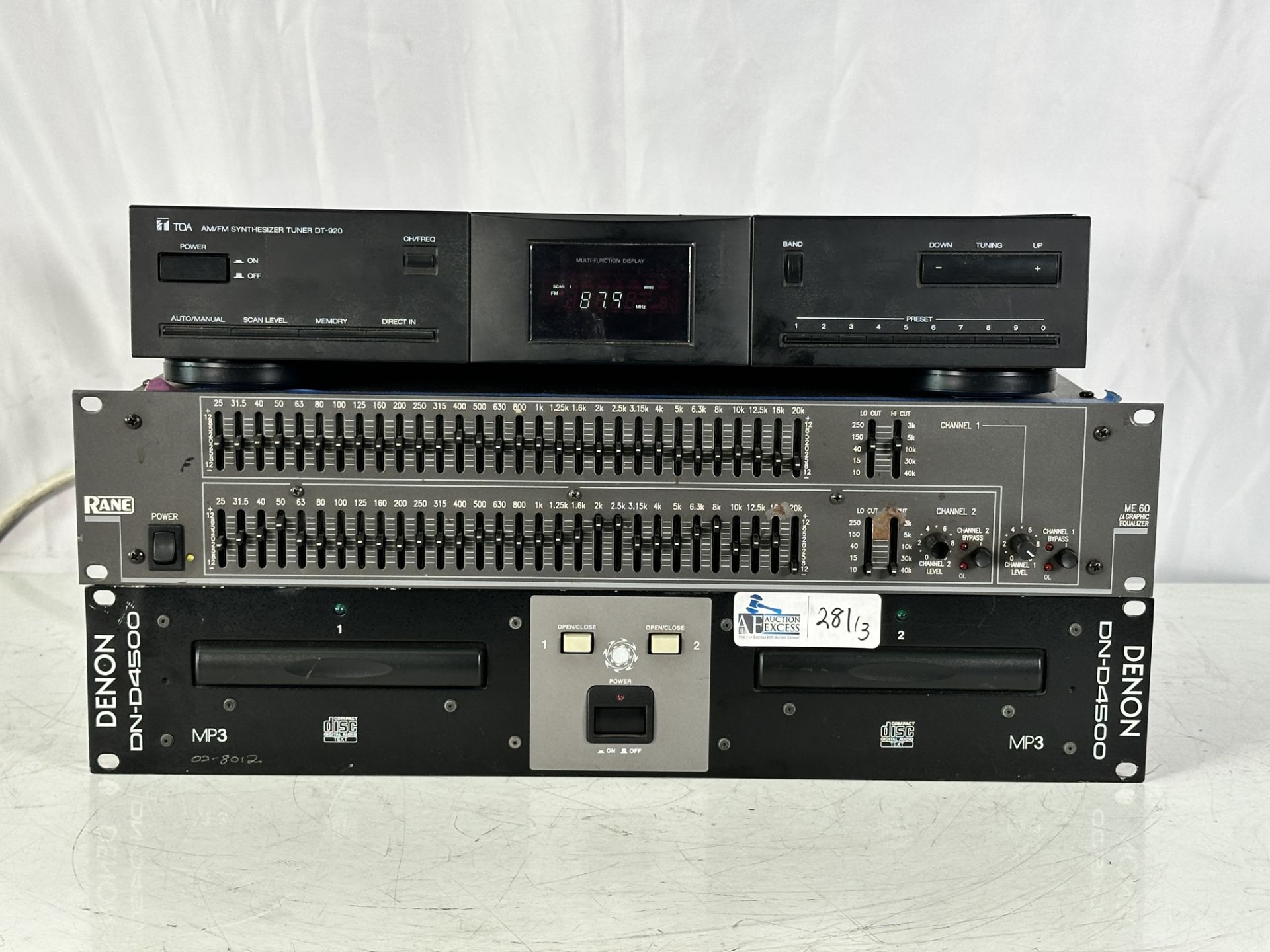 Lot of 3 Rack Units Rane ME 60 Equalizer, Denon DN-4500 CD Player, Toa DT-920 Tuner