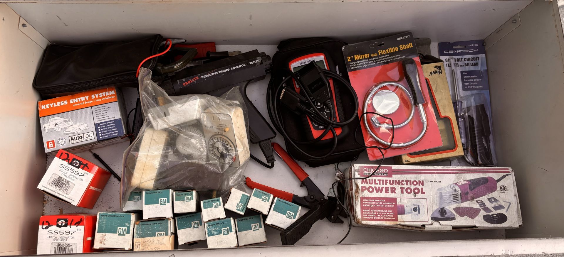 Lot of Automotive and Diagnostic Equipment: OBD2 Scanner, Timing Lights, Meters