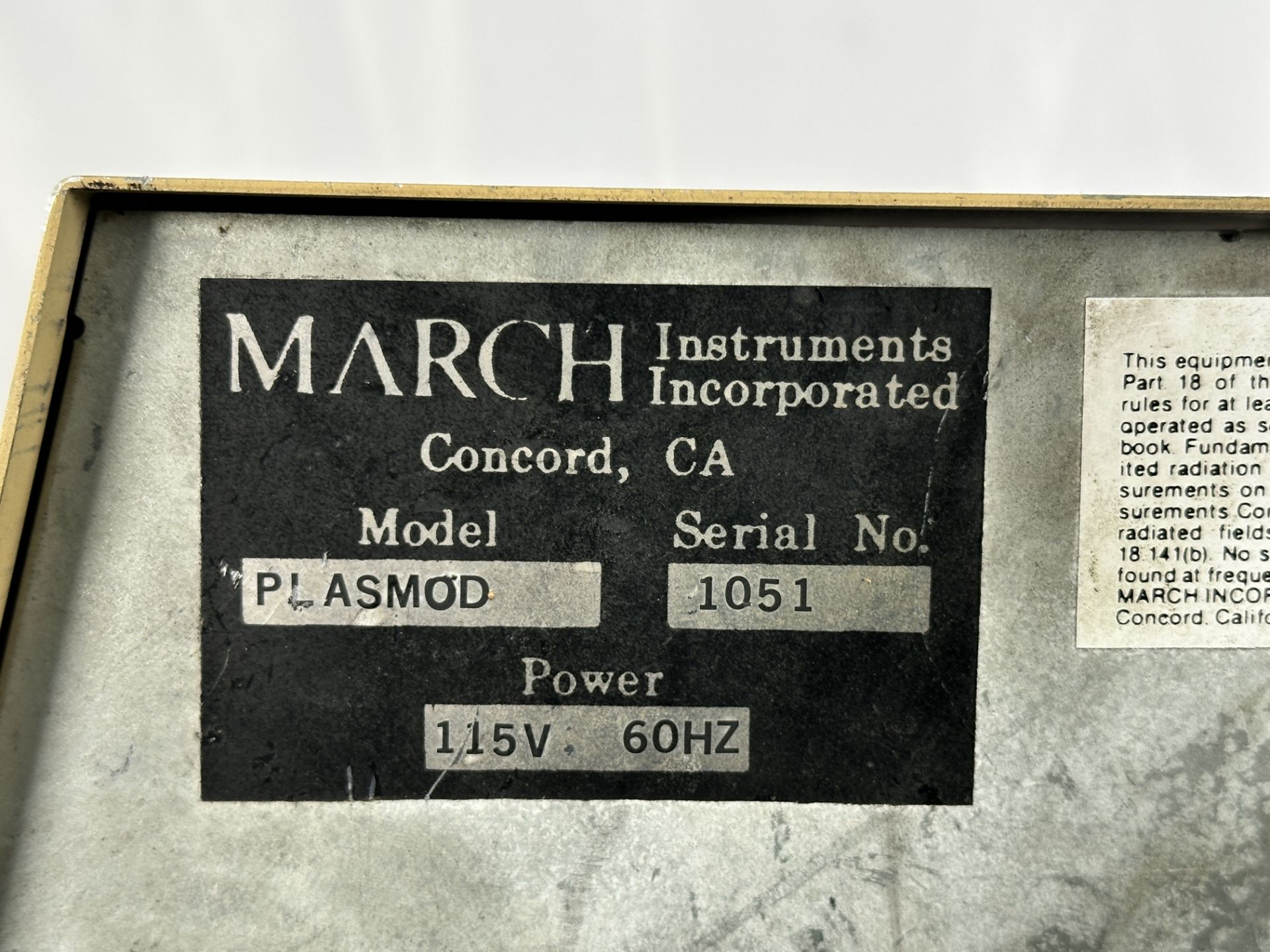 March Instruments PLASMOD Plasma Etcher / Cleaner / Barrel Asher - Image 4 of 4