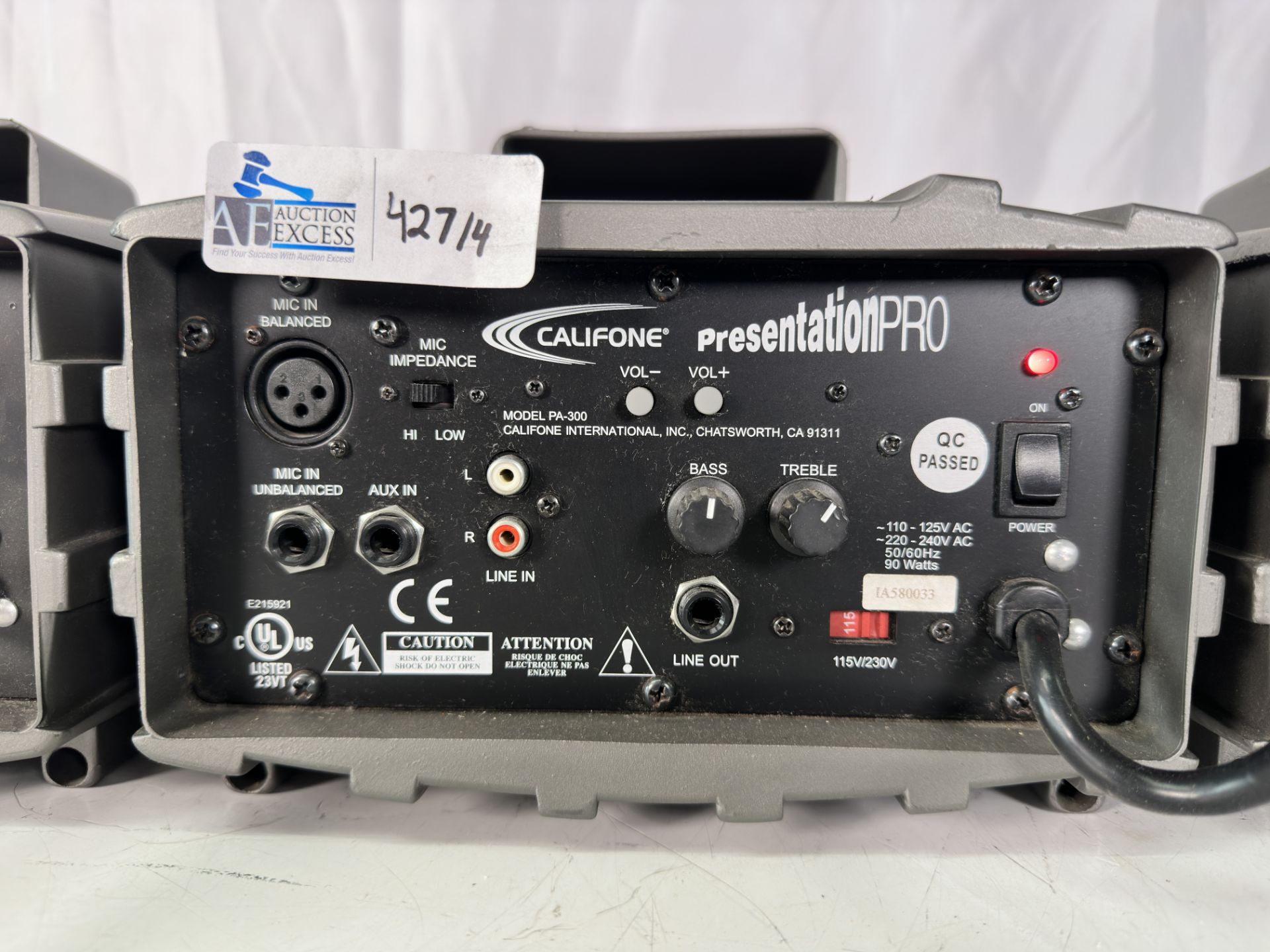 Lot of 4 Califone PA-300 Presentation Pro 90 Watt Stereo PA Speakers - Image 7 of 8