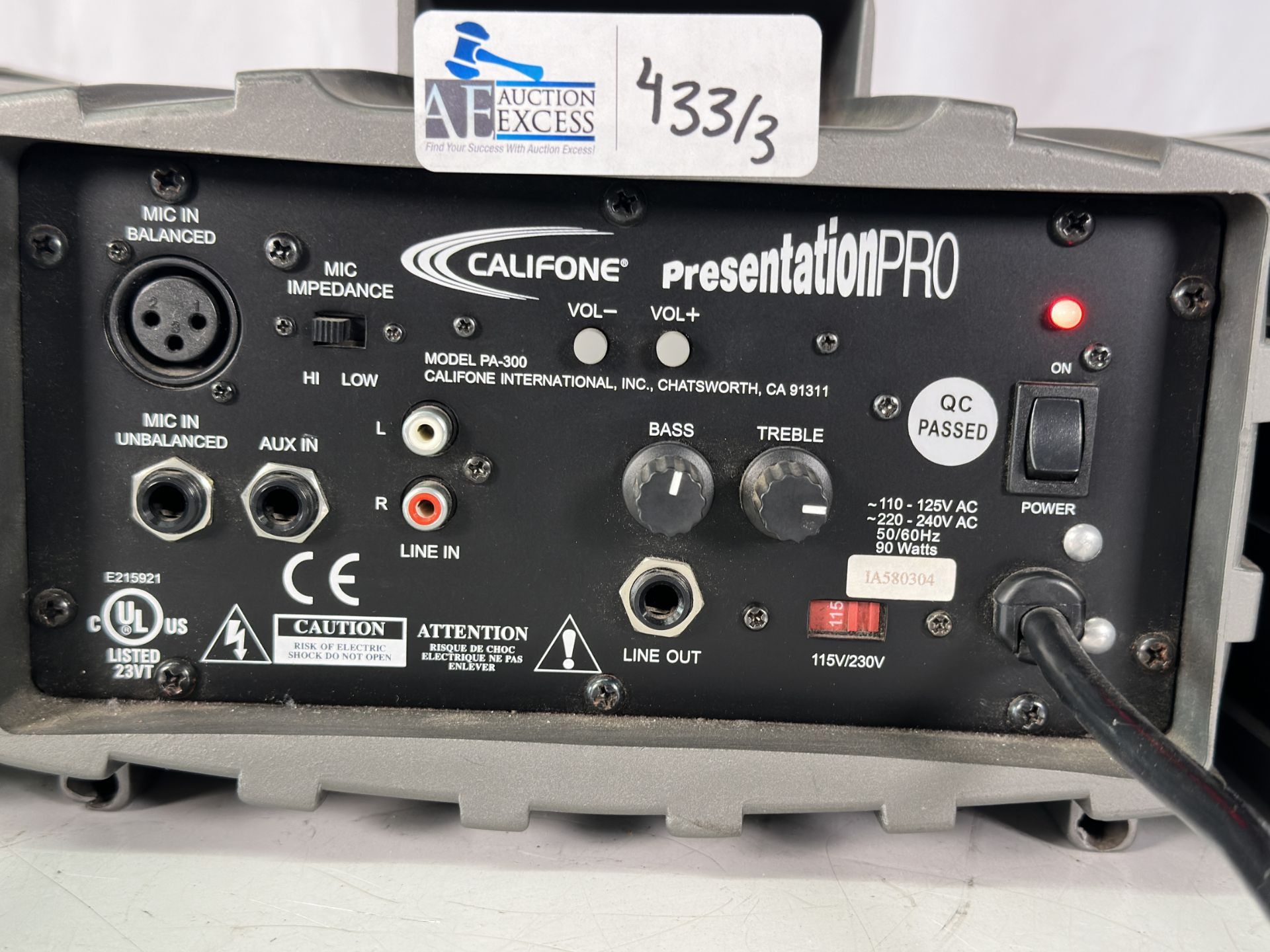 Lot of 3 Califone PA-300 Presentation Pro 90 Watt Stereo PA Speakers - Image 7 of 8
