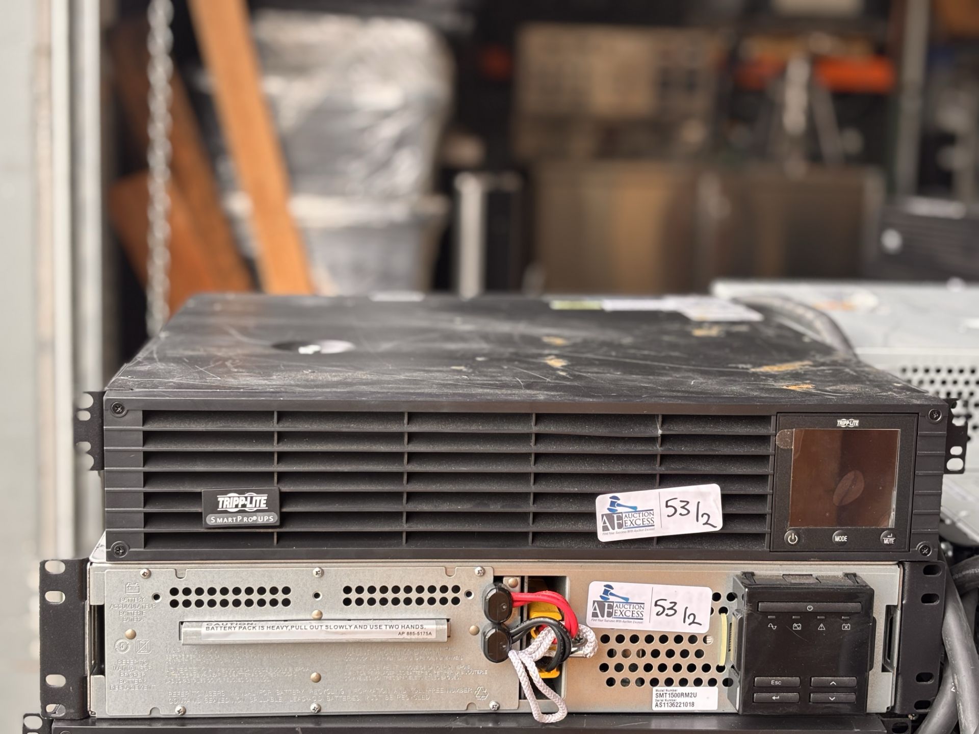 Lot of 2 UPS', Tripp Lite SMART3000RMXL2U 120V 3kVA 2.88kW UPS + APC Smart-UPS 1500 SMT1500RM2U UPS