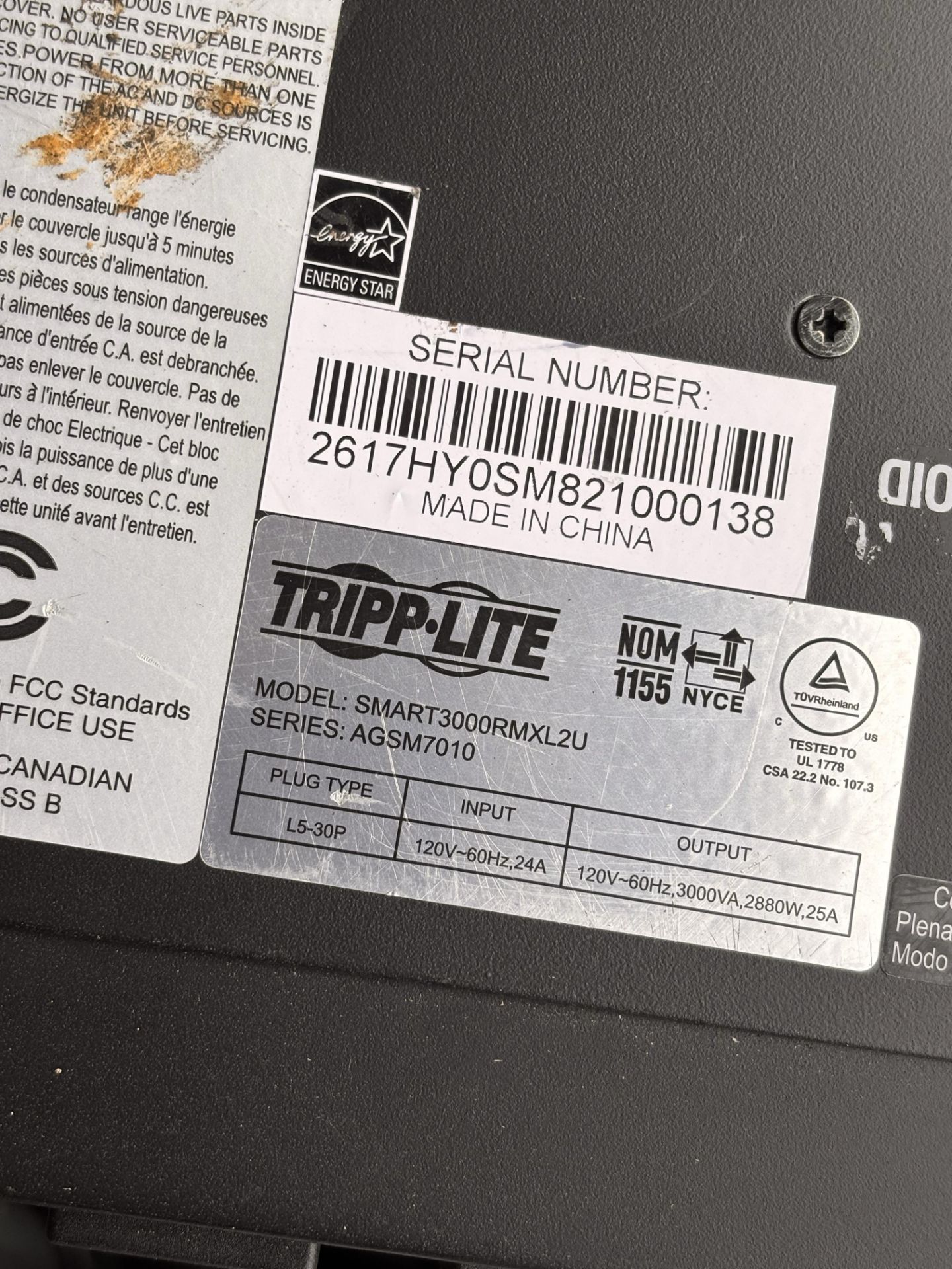 Lot of 2 UPS', Tripp Lite SMART3000RMXL2U 120V 3kVA 2.88kW UPS + APC Smart-UPS 1500 SMT1500RM2U UPS - Image 3 of 12