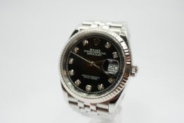 Gents Rolex Wristwatch Black Diamond Dial (2019)