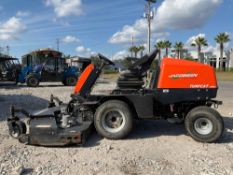 JACOBSENTURF CAT RIDE ON MOWER, GAS POWERED, 4WD, STARTS RUNS PUMP HOUSING BROKEN