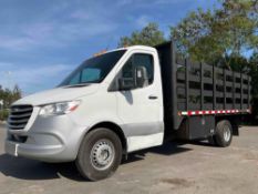 2019 FREIGHTLINER SPRINTER UTILITY TRUCK, DIESEL, FLATBED APPROX 14FT, TRACTOR SUPPLY STORAGE BOX...