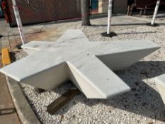 CUSTOM REINFORCED CAST STONE BACKLESS BENCH;'APPROX 104 IN X 95 IN X 18 IN