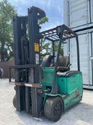 MITSUBISHI FORKLIFT MODEL FB18PNT, ELECTRIC, APPROX MAX CAPACITY 3225LBS, APPROX MAX HEIGHT 187in...