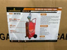 UNUSED LANDHONOR 30 GALLON GAS CADDY TANK MODEL LHR-GCT30; APPROX PUMP FLOW VOLUME 25L/80 RPM;