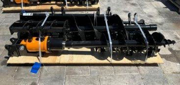UNUSED MINI EXCAVATOR ATTACHMENT SET WHICH INCLUDES ( 1 ) BUCKET WITH TEETH ( 1 ) QUICK HITCH (