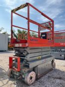 SKYJACK SCISSOR LIFT MODEL SJIII 3219, ELECTRIC, APPROX MAX PLATFORM HEIGHT 19FT, NON MARKING TIRES