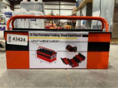 UNUSED 3-TIER PORTABLE FOLDING STEEL TOOL CHEST, APPROX 21in L x 8in W x 8in H