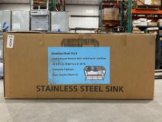UNUSED STAINLESS STEEL SINK WITH FAUCET AND BASE, APPROX 47in X 20in X 31in