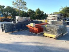 LOT OF PALLET RACKING, ( 13 ) TOTAL UPRIGHTS W/ ( 74 ) TOTAL CROSSBEAMS & ( 2 ) PALLETS OF WIRE GRA