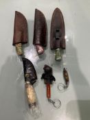 ( 6 ) UNUSED HANDMADE DAMASCUS KNIVES , ASSORTED SIZES AND COLORS, STEEL AND HANDMADE DAMASCUS