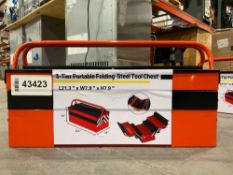 UNUSED 3-TIER PORTABLE FOLDING STEEL TOOL CHEST, APPROX 21in L x 8in W x 8in H